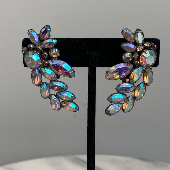 Vintage Clip on Earrings - AB crystals - Picture 5 of 7